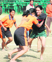 A kabaddi match in progress at the Sector 17 ground in Chandigarh on Friday. 