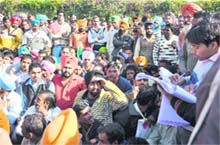 Candidates wait to be interviewed for jobs on the PAU campus in Ludhiana on Thursday. 
