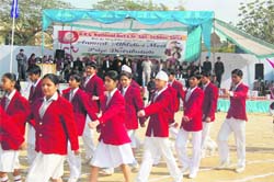 Schoolchildren at the annual athletic meet of GRG National Girls Senior Secondary School, Sirsa.