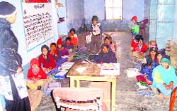 A dimly lit classroom in a government school near Machhiwara