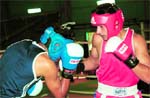 A bout in progress during the trials for the Commonwealth Boxing Championship at NIS Patiala on Saturday
