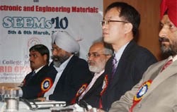 Prof Dr Dac-Yang Jeong of the department of material science & engineering, Myongji University, Korea, at a conference on electronics and engineering materials at Baba Farid Group of Intitutions in Bathinda on Friday.
