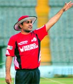 Virender Sehwag during a trainig session on Friday. Tribune photo: Pradeep Tewari