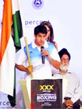 Boxer Vijender Singh takes an oath during the inauguration of 5th Commonwealth Boxing Championships at Talkatora Stadium in New Delhi on Friday
