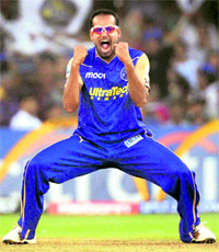 Yusuf Pathan celebrates a wicket at Ahmedabad on Saturday.