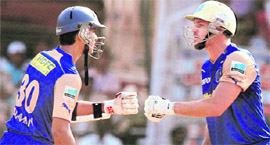 Rajasthan Royals' openers Naman Ojha (L) and Michael Lumb during their match against Chennai Super Kings at the Sardar Patel Cricket Stadium in Motera, Ahmedabad on Sunday.