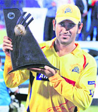 M S Dhoni with the Fairplay trophy  in Mumbai on Sunday.