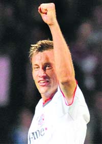 Bayern Munich�s Ivica Olic celebrates after the 2nd leg UEFA Champions League semi-final at the Gerland stadium in Lyon