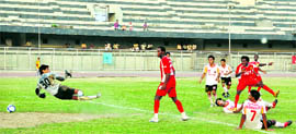 Match between East Bengal and JCT in progress in Ludhiana on Sunday