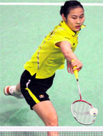 China�s Wang Yihan in action against Saina Nehwal on Wednesday