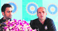 India captain MS Dhoni and coach Gary Kirsten before departure to West Indies. Kirsten in his to be submitted report to B