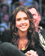 Actress Jessica Alba watches the Los Angeles Lakers play the Phoenix Suns in Game One of the Western Conference Finals during the 2010 NBA Playoffs at Staples Center in Los Angeles on Monday. 