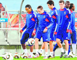 (From left) France�s Florent Malouda, Franck Ribery, Yoann Gourcuff and Anthony Reveillere take part in a training session in Polokwane on Wednesday.