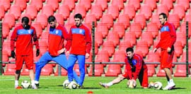 Serbian players take part in a training session in Johannesburg.