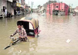 Sikri Bazar in Bathinda after heavy rain on Tuesday