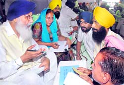 Punjab Chief Minister Parkash Singh Badal during a Sangat Darshan at Sanghol in Fatehgarh Sahib on Tuesday