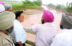 A five-member Central team inspects a flood-affected area of Patiala on Tuesday
