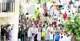 Undertrials raise slogans against the jail authorities in Bathinda on Sunday.