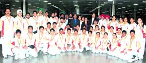 The Indian roller hockey team on their arrival in New Delhi