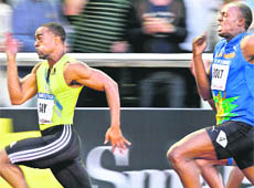 Tyson Gay of the US wins men's 100 metres final ahead of Jamaica's Usain Bolt at the IAAF Diamond League DN Galan at Stockholm Olympic Stadium.
