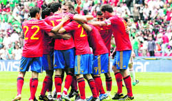Spanish players celebrate David Silva�s goal on Wednesday