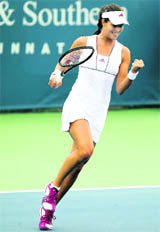 Ana Ivanovic celebrates after defeating Yaroslava Shvedova in their second round match of the 2010 Cincinnati Women's Open in Cincinnati on Wednesday. 