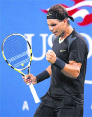 Rafa Nadal celebrates his win on Tuesday.