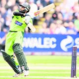Pakistan's Mohammad Yousuf bats during the first International Twenty20 match against England at the Swalec Stadium in Cardiff, Wales