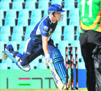 Victorian Bushrangers Aaron Finch runs safe during the Champions League Twenty20 match between Central District and Victorian Bushrangers at Super Sports Park in Centurion on Wednesday.