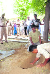 The body of Rohit is exhumed in Bathinda on Thursday. 