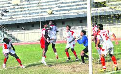 Teams in action at Guru Nanak stadium in Ludhiana on Thursday. 