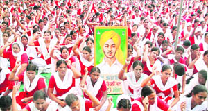 Members of the All-India Youth Federation attend a rally on the first day of the national delegates� conference of the federation at Desh Bhagat Yaadgar Hall, Jalandhar, on Tuesday.