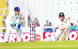 Australia�s Shane Watson plays a shot on the opening day of the first Test against India in Mohali 