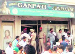 The jewellery shop from where robbers decamped with ornaments worth Rs 1.5 crore at Samana on Saturday