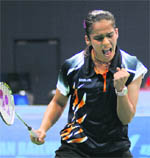 India�s Saina Nehwal during her semi-final win against Susan Egelstaff of Scotland in New Delhi 