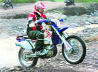 Ashish rides his Yamaha WR 450 during one of the races.