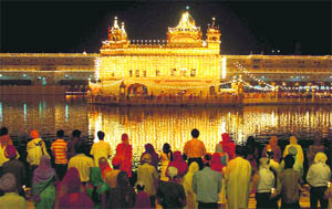 An illuminated Golden Temple on the eve of Divali on Thursday.