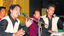 Sain brothers enthral the audience during the Saanjh festival in Amritsar on Friday.