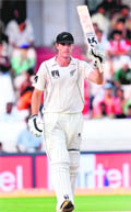 Tim McIntosh celebrates his century in Hyderabad