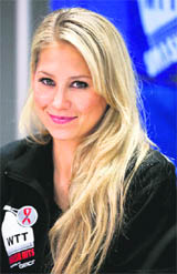 Tennis star Anna Kournikova takes part in a news conference for the World Team Tennis Smash Hits fundraiser in Washington