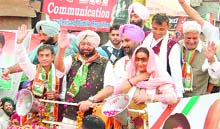 PPCC president Amarinder Singh during a roadshow in Patiala on Friday. 