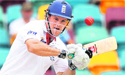 England captain Andrew Strauss on way to century in Brisbane on Sunday.