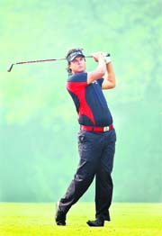 Daniel Chopra of Sweden in action during day two of the Hero Honda Indian Open golf tournament at the Delhi Golf Club in New Delhi. 
