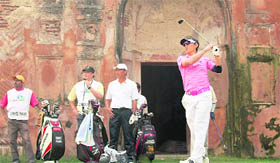 Australian Unho Park in action at the Delhi Golf Club on Saturday.