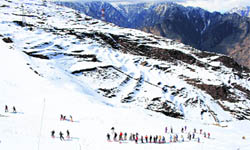 The skiing matches in progress at Auli 