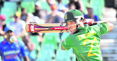 Jean-Paul Duminy plays a shot during the first One Day International between India and South Africa at Kingsmead Stadium in Durban on Wednesday.