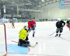 An ice hockey match in progress in Dehradun on Wednesday.