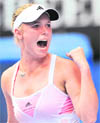 Caroline Wozniacki reacts after beating Francesca Shiavone in Melbourne