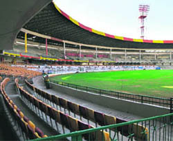 A view of the M. Chinnaswamy Stadium in Bangalore. The stadium will now host the India-England match, which has been taken away from Kolkata. 