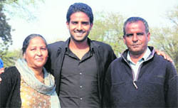 Anwar with his parents in Chandigarh on Monday. 